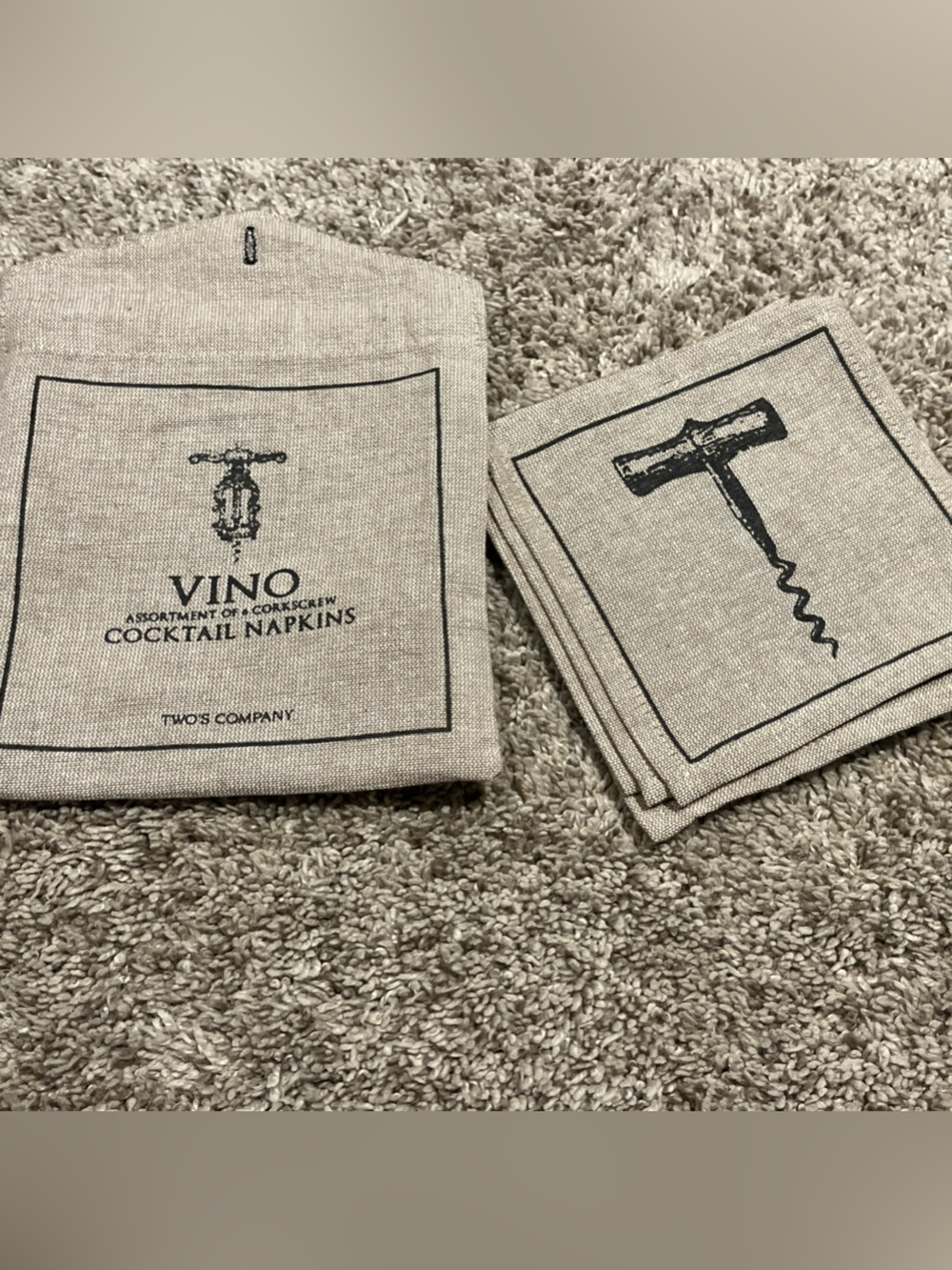 Vino Cocktail Napkins by Twos Company set of 6- Natural Linen Color